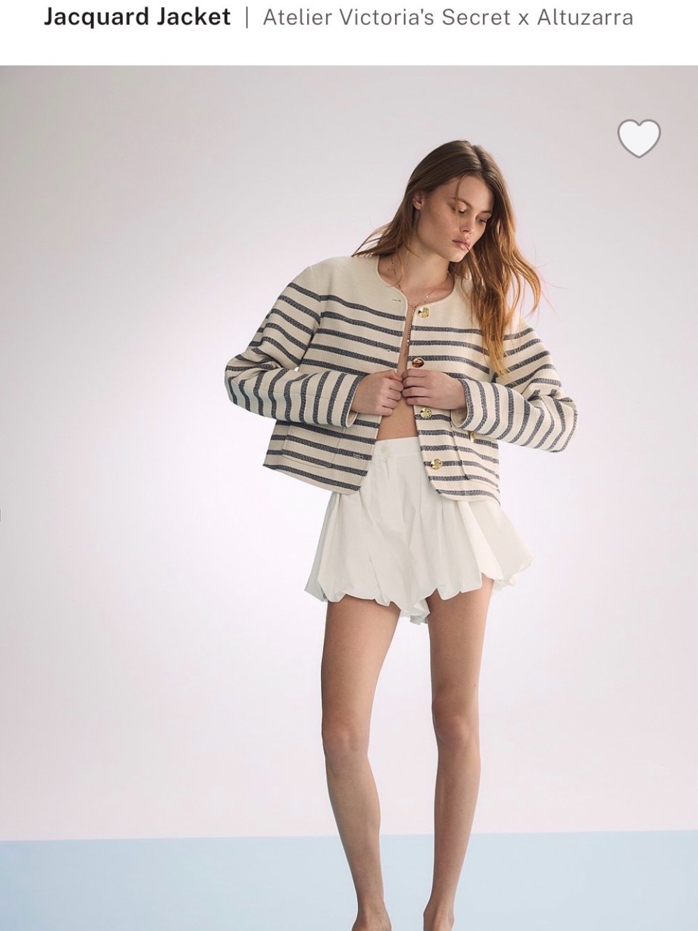 Altuzarra Cream and Navy Striped Cropped Jacquard Jacket
